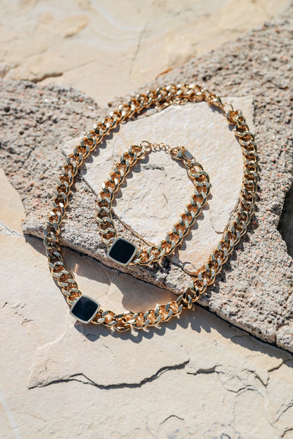 Gold Onyx Necklace and Gold Onyx Bracelet