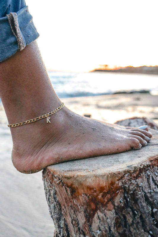 Initial Anklet on model foot - K Anklet